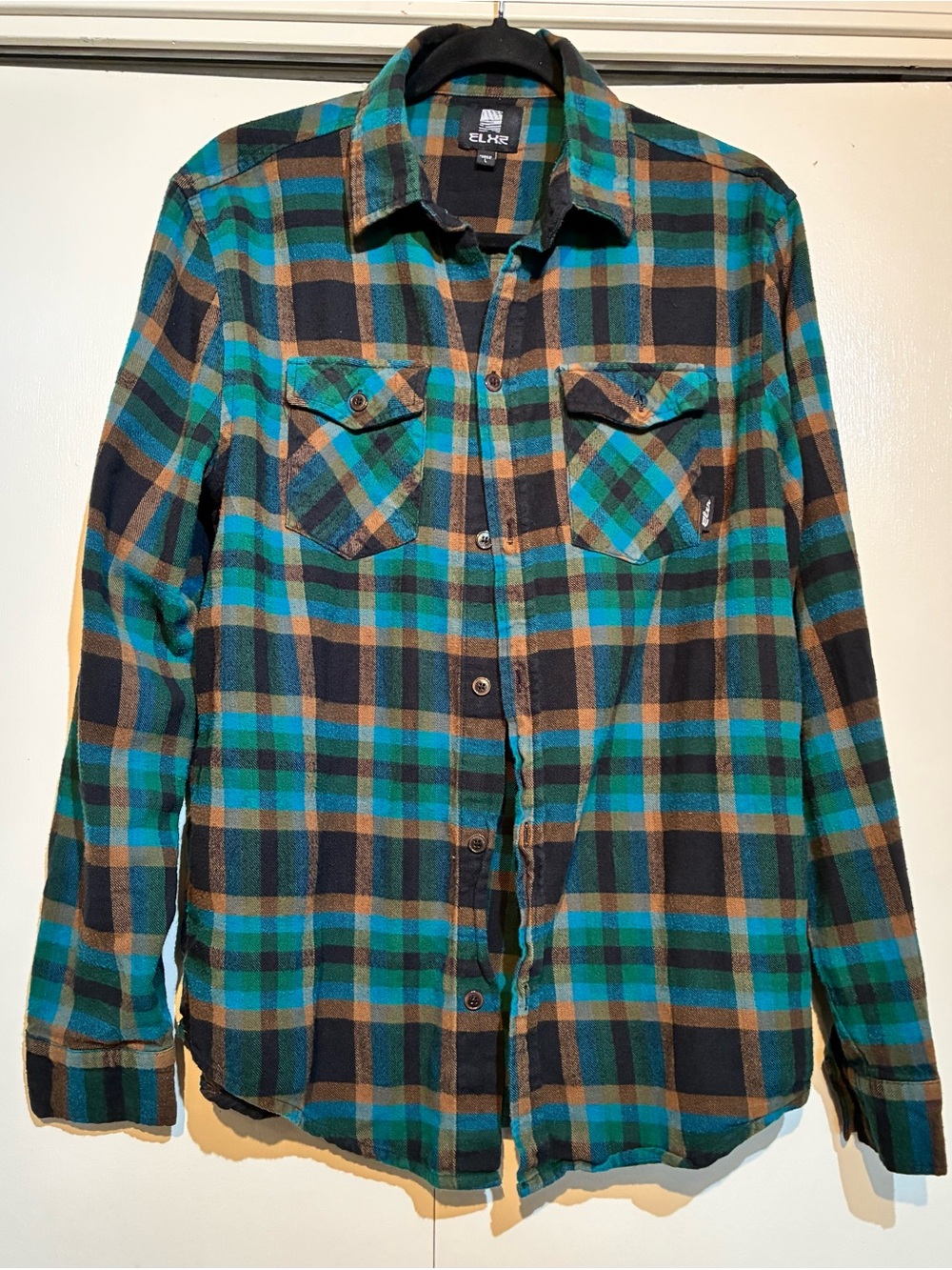 ELXR Green & Brown Plaid Flannel Shirt for Men large grunge fall